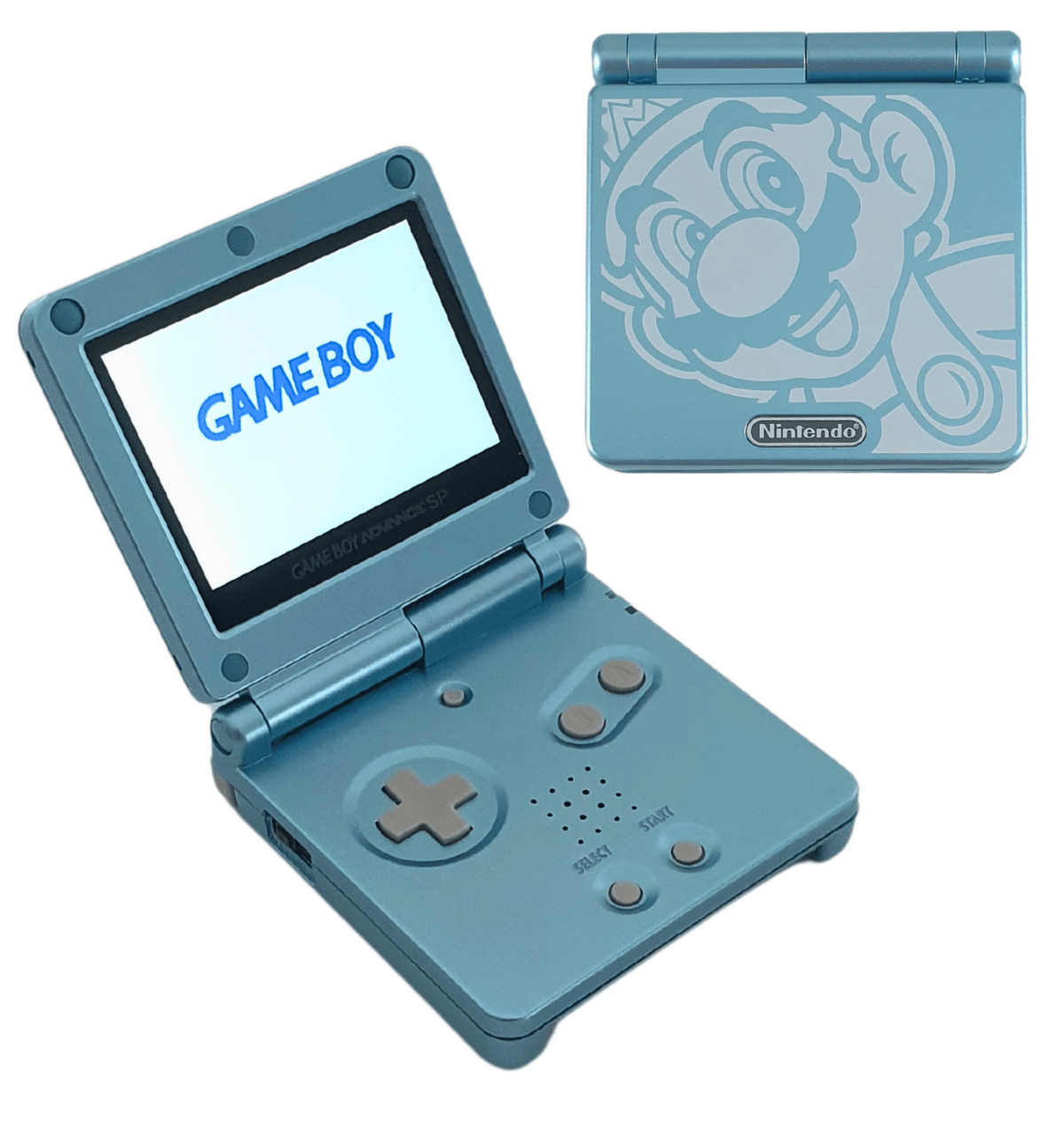 Konsole GBA SP Mario blau IPS V3 Mod + Netzteil