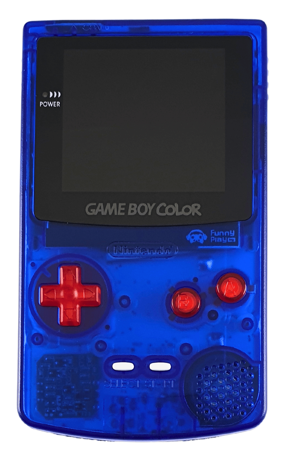 Konsole #Clear Dark Blue mit rot-weiß Buttons Q5 IPS Mod mit größerem laminiertem Display
