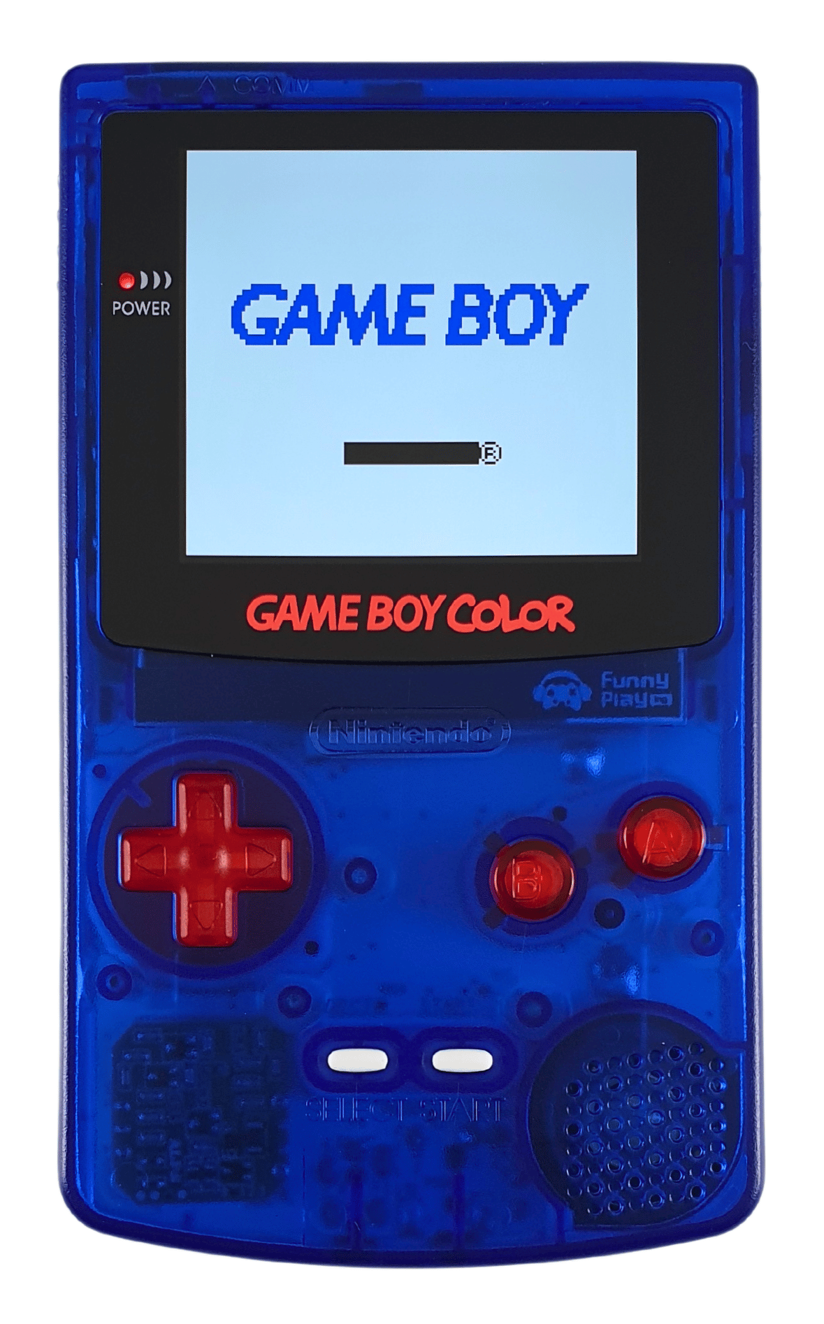 Konsole #Clear Dark Blue mit rot-weiß Buttons Q5 IPS Mod mit größerem laminiertem Display