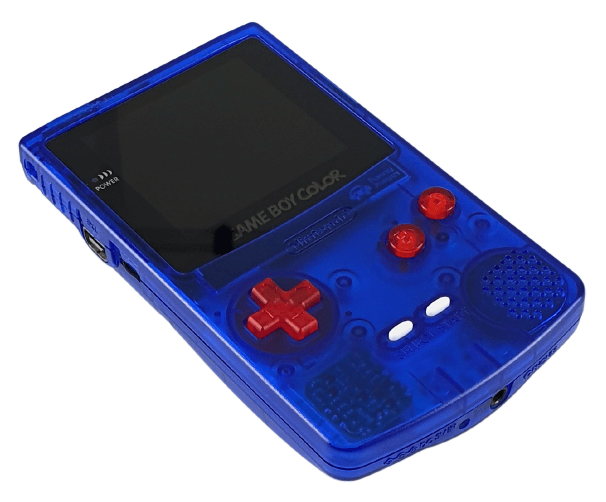 Konsole #Clear Dark Blue mit rot-weiß Buttons Q5 IPS Mod mit größerem laminiertem Display