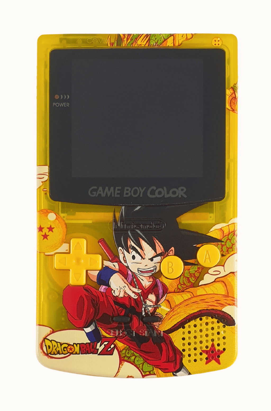 Konsole #gelb-transparent Dragonball Z mit gelben Buttons Q5 IPS Mod mit größerem laminiertem Display