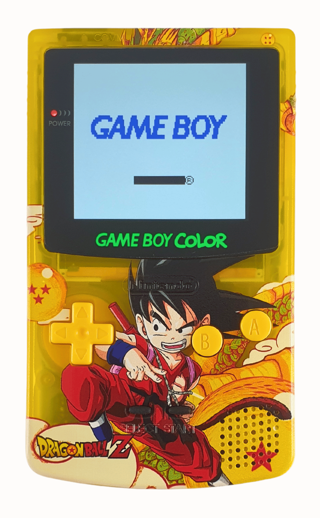 Konsole #gelb-transparent Dragonball Z mit gelben Buttons Q5 IPS Mod mit größerem laminiertem Display