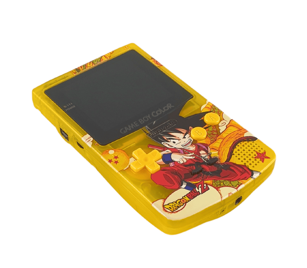Konsole #gelb-transparent Dragonball Z mit gelben Buttons Q5 IPS Mod mit größerem laminiertem Display