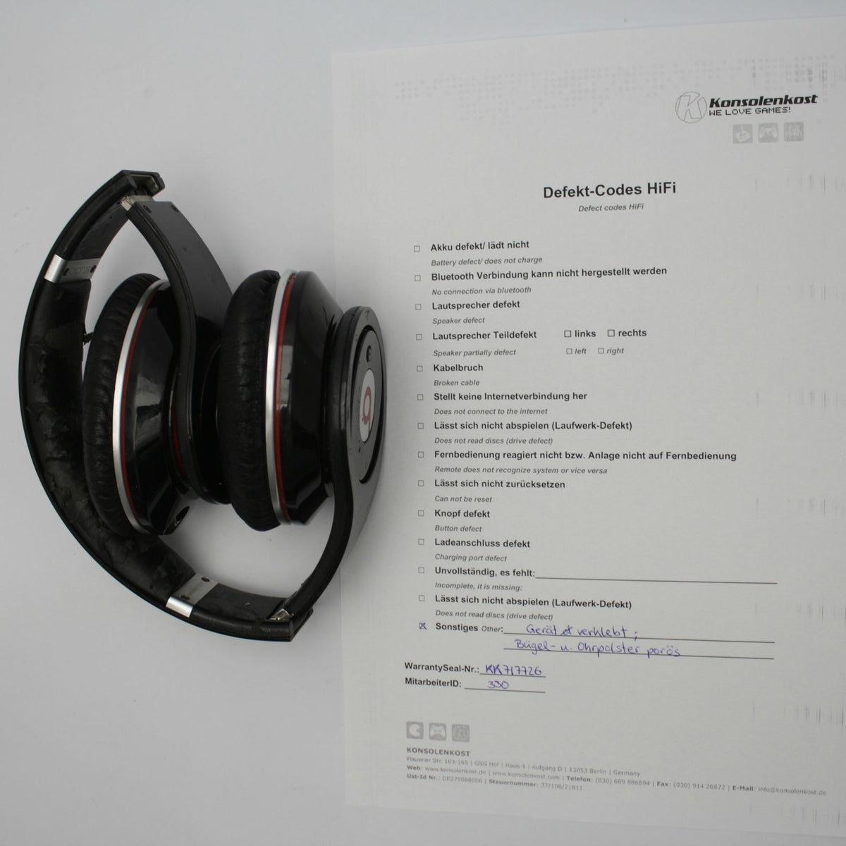 SA 1274: Beats by Dr. Dre Studio High Definition OverEar-Kopfhörer schwarz [Beats by Dr. Dre] BESCHÄDIGT