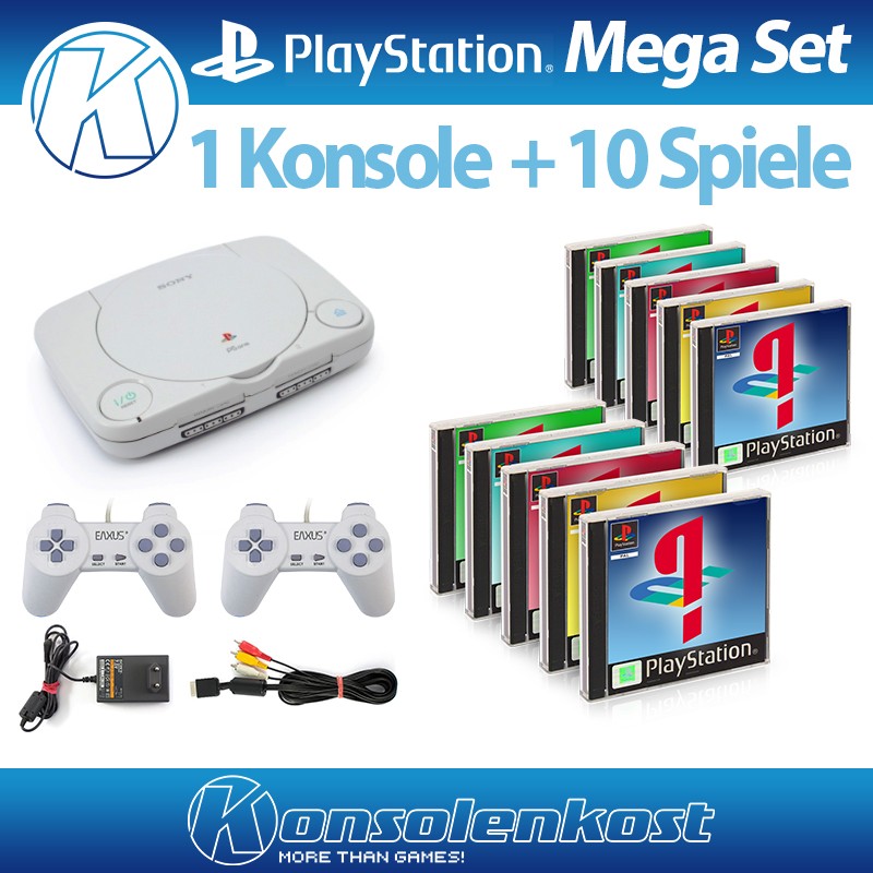 MegaSet: Konsole PSOne Slim + 10 Spiele + 2 Controller + Zubehör