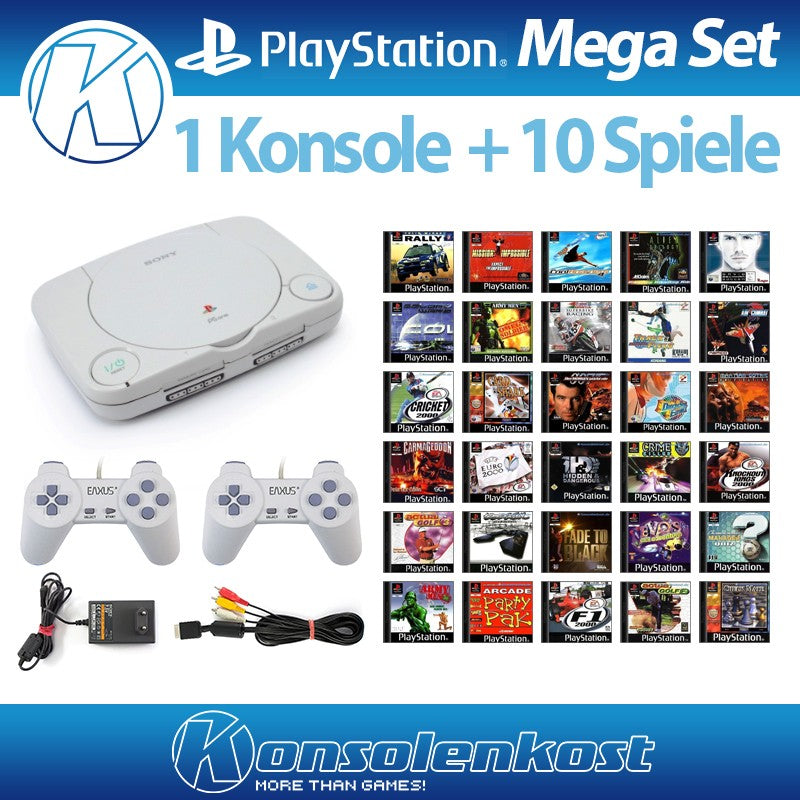 MegaSet: Konsole PSOne Slim + 10 Spiele + 2 Controller + Zubehör
