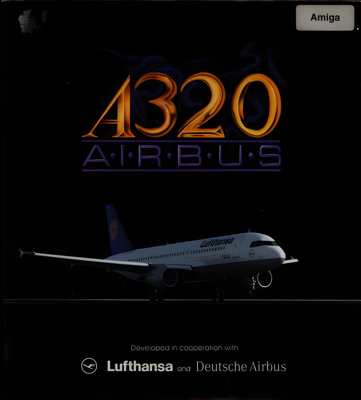 Das Cover von A320 Airbus + Pilot Manual + Enroute Charts + ILS Approach Charts [Thalion] für Amiga zeigt einen Airbus A320.