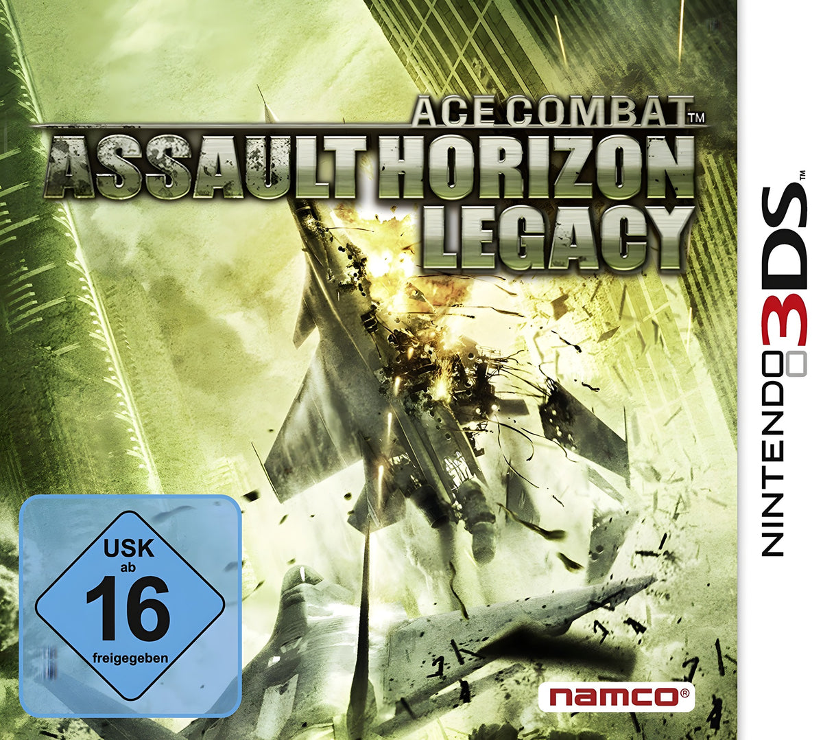 Das Cover von Ace Combat: Assault Horizon Legacy zeigt einen explodierenden Kampfjet und das USK ab 16 Siegel.