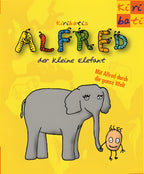 Das Cover von Alfred, der kleine Elefant für PC zeigt einen Elefanten, der ein kleines Wesen am Rüssel hält.