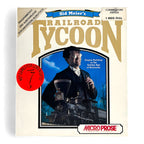 Das Cover von Amiga - Sid Meier's Railroad Tycoon für PC zeigt einen Mann vor einer Dampflokomotive.