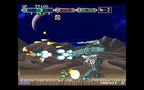 Ein Raumschiff kämpft in Andro Dunos 2 gegen einen großen Boss auf einem Planeten mit Mond.