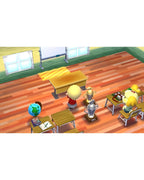 Ein Schulzimmer mit Pokalen und einer Figur ist in Animal Crossing: Happy Home Designer + NFC Reader + Amiibo Karte zu sehen.