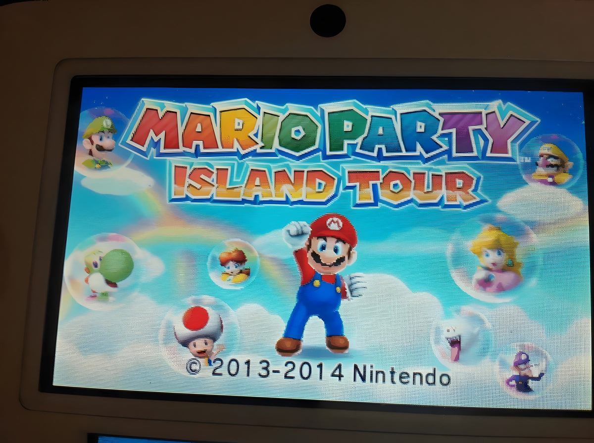 Der Titelbildschirm von Mario Party Island Tour in Animal Crossing: Happy Home Designer ist zu sehen.