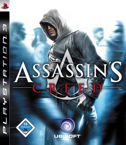 Das Cover von Assassin's Creed für PS3 zeigt den Assassinen Altaïr mit versteckter Klinge, USK ab 16.