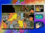 Ein Puzzlespiel ist zu sehen, bei dem Comicfiguren auf einem grünen Hintergrund zusammengesetzt werden.