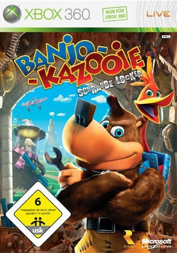Das Cover von Banjo-Kazooie: Schraube locker zeigt Banjo mit Schraubenschlüssel und Kazooie auf seiner Schulter.