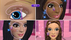 In Barbie: Dreamhouse Party werden vier verschiedene Charaktere geschminkt, darunter ein blaues Auge und drei Gesichter.
