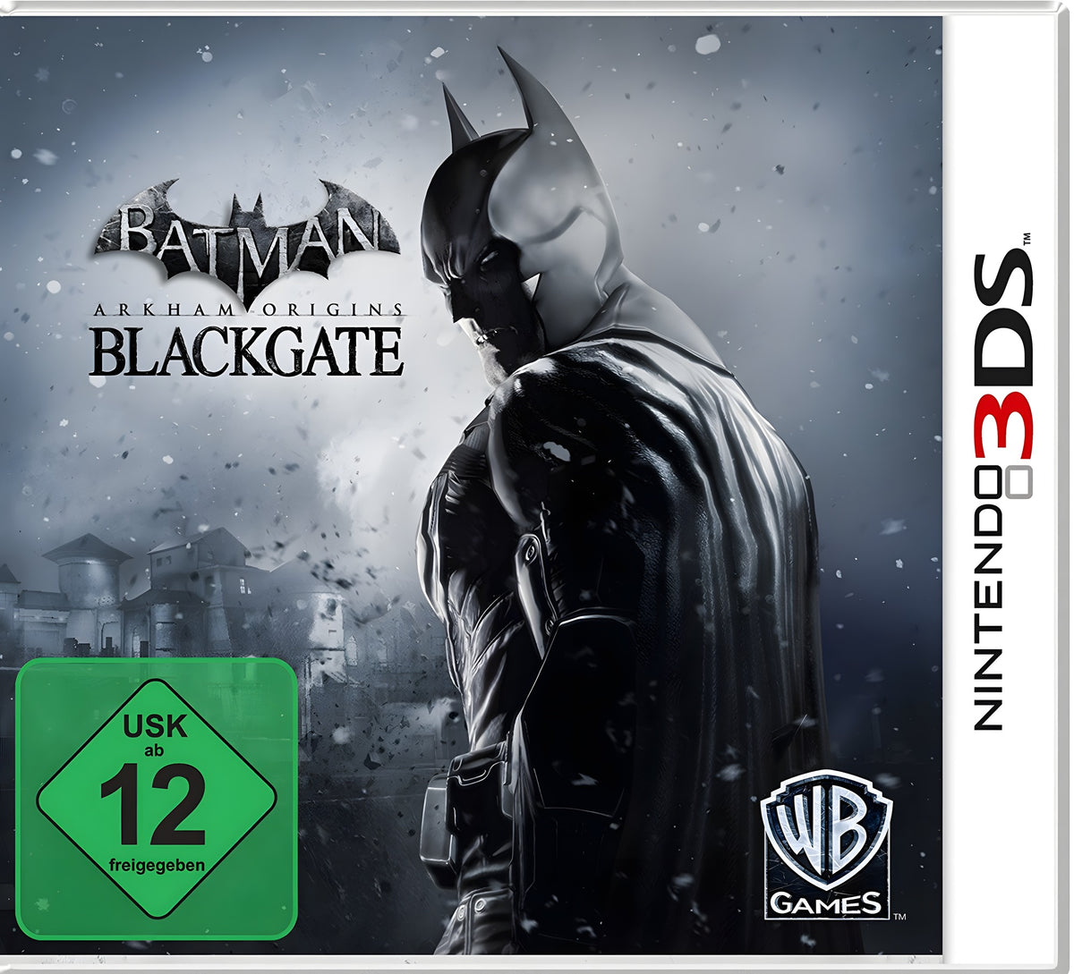 Das Cover von Batman Arkham Origins: Blackgate für Nintendo 3DS zeigt Batman und das USK-Siegel ab 12.