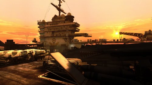 Ein Flugzeugträger bei Sonnenuntergang in Biohazard 6: Resident Evil 6.