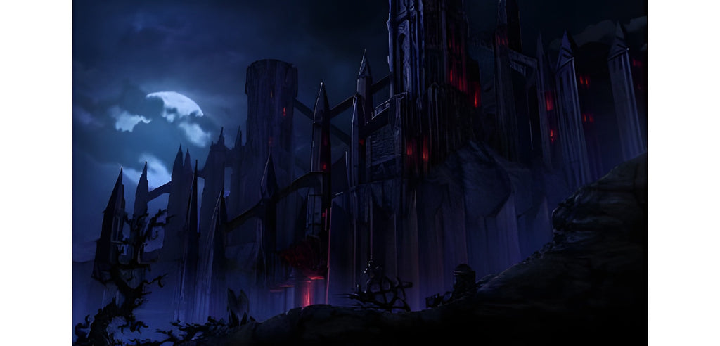 Ein dunkles Schloss bei Nacht unter einem Vollmond in Castlevania: Lords of Shadow / Mirror of Fate.