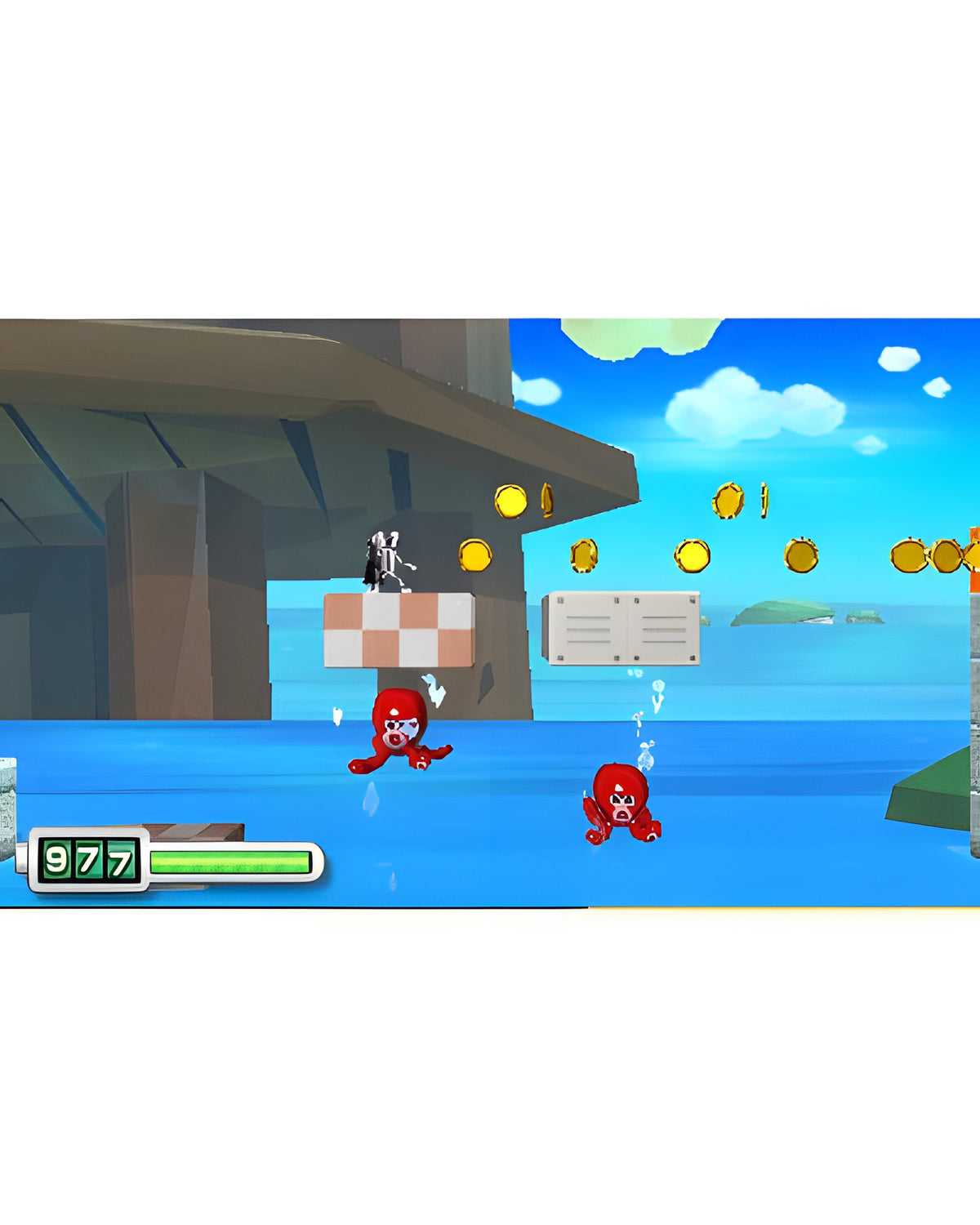 Chibi-Robo!: Zip Lash Special Edition zeigt Chibi-Robo über Wasser mit zwei roten Kraken.