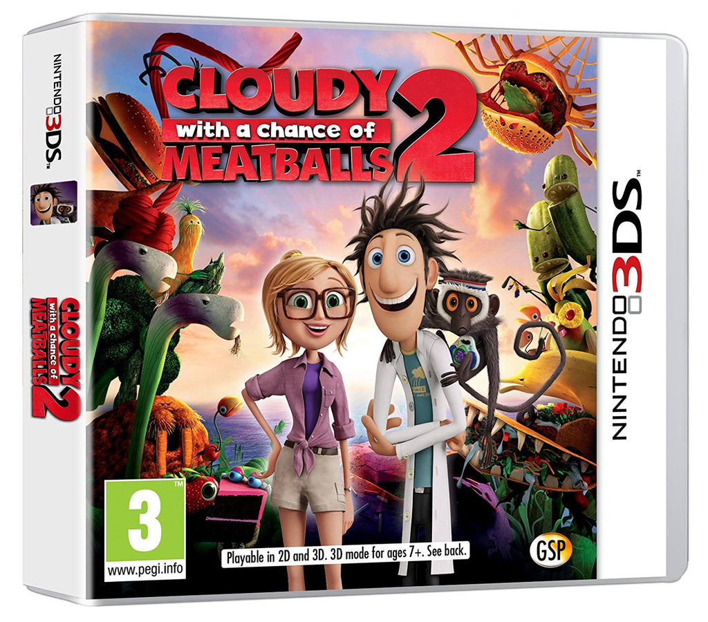 Das Cover von Cloudy with a Chance of Meatballs 2 zeigt die beiden Hauptfiguren Flint und Sam.