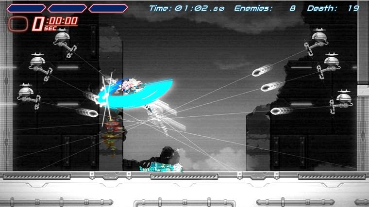 Eine Szene aus Cogen: Sword Of Rewind zeigt die Heldin mit Zeitreise-Effekt und mehreren Gegnern.