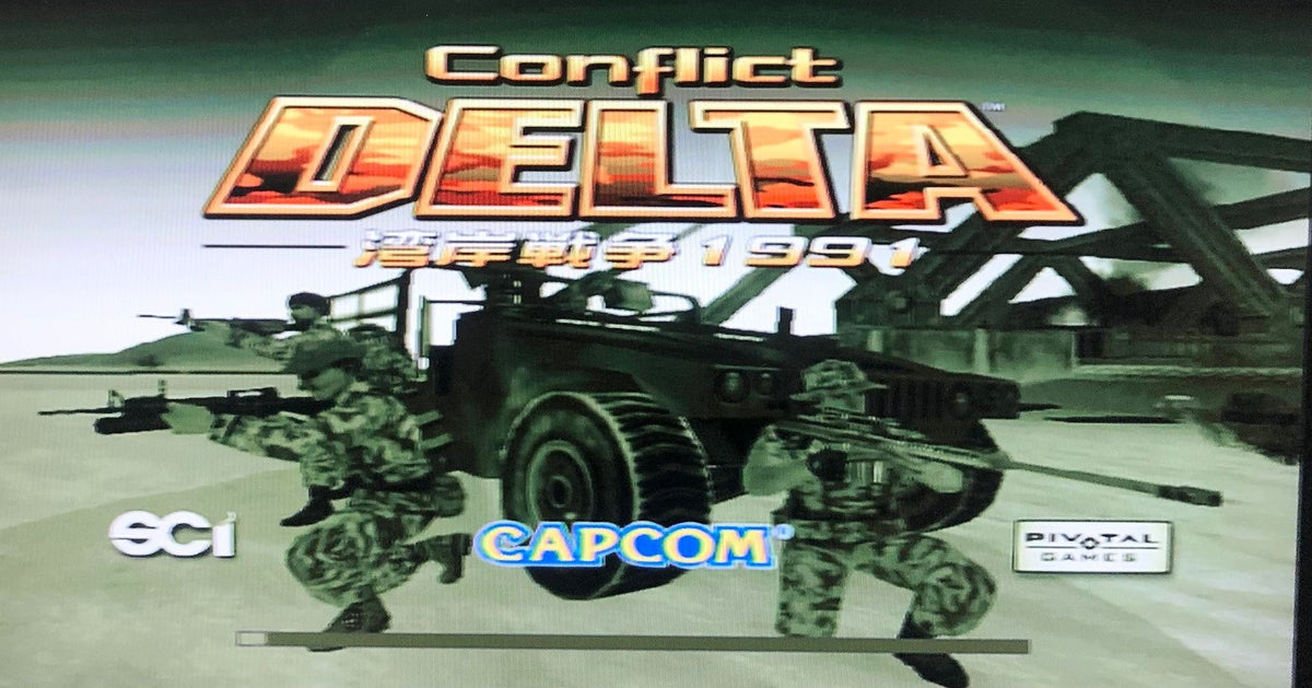Der Ladebildschirm von Conflict Delta: The Gulf War 1991 zeigt Soldaten und einen Jeep.
