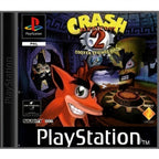 Das Cover von Crash Bandicoot 2: Cortex Strikes Back für PS1 zeigt Crash, Dr. Cortex und den Titel.
