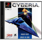 Das Cover von Cyberia für PlayStation zeigt ein blaues Raumschiff vor einer Explosion und dem Konsolenkost-Logo.