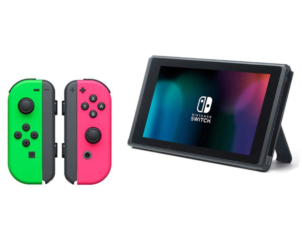 Konsole Neon-Grün/Neon-Pink + Dock + HDMI Kabel + Grip + Netzteil