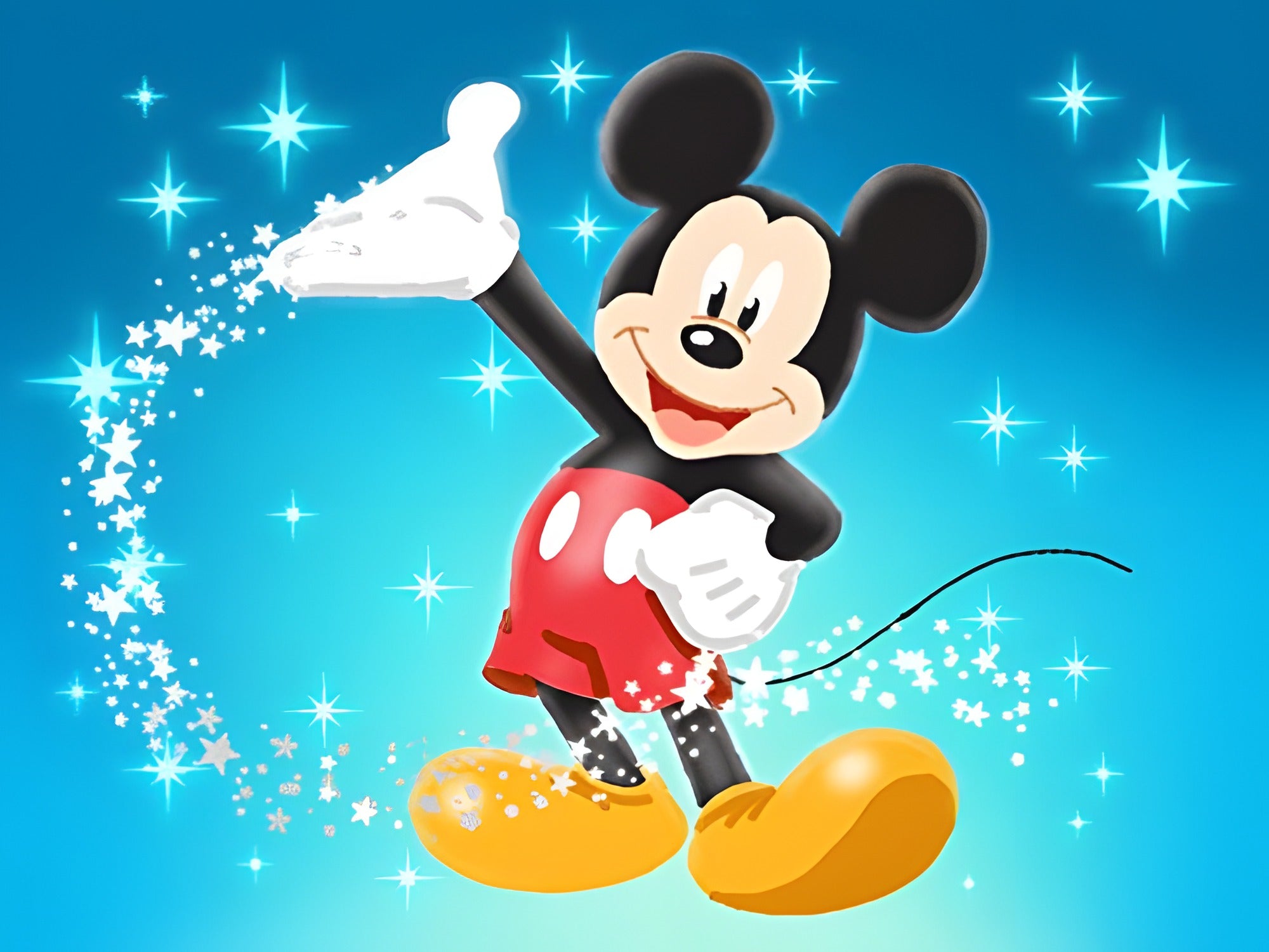 Micky Maus zaubert Sterne aus seiner Hand in einer Szene aus Disney Art Academy.