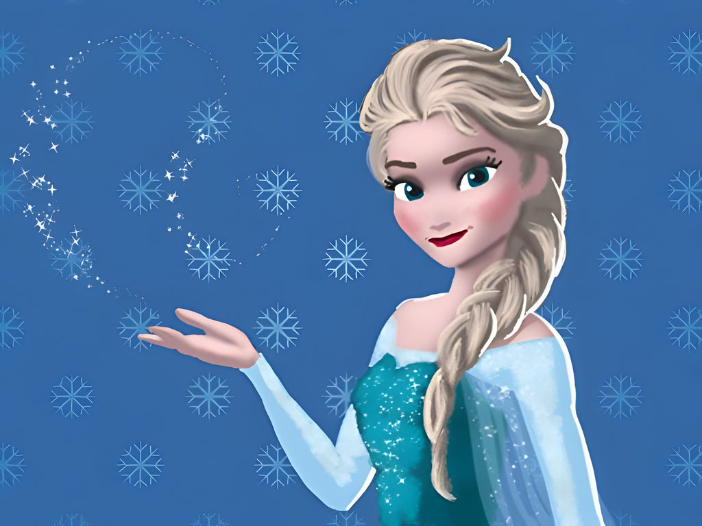 Elsa aus Die Eiskönigin zaubert Schneeflocken in einer Spielszene von Disney Art Academy.