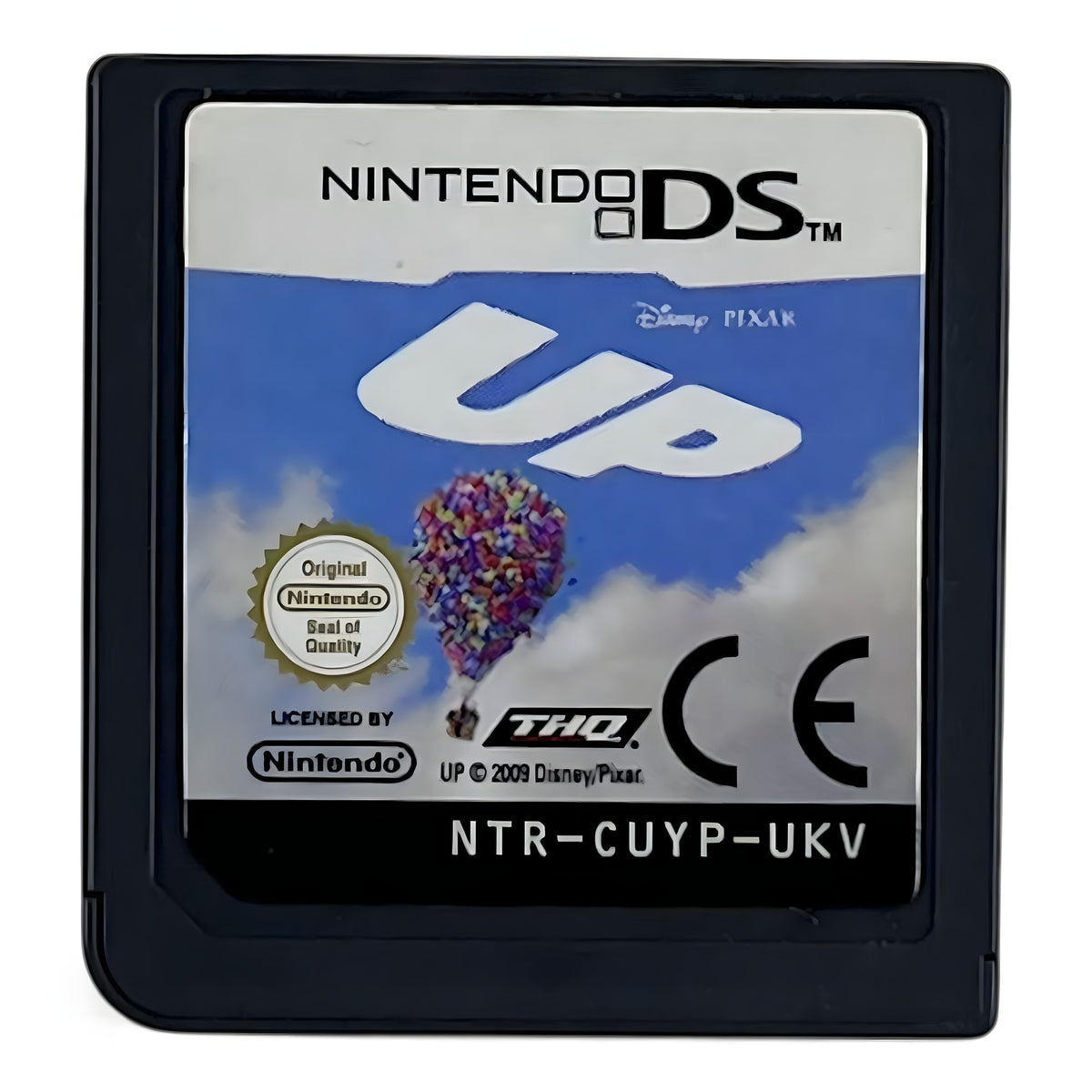 Das Nintendo DS-Modul von DISNEY Oben / UP zeigt das Spiel-Logo und einen bunten Ballon vor blauem Himmel.