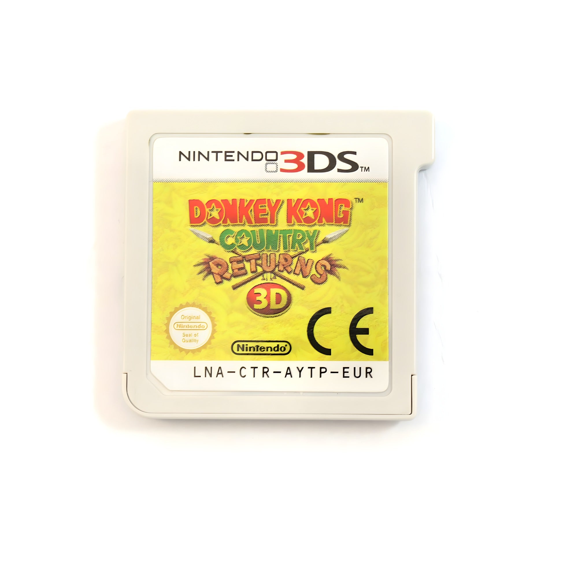 Die Vorderseite des Nintendo 3DS-Moduls von Donkey Kong Country - Returns 3D zeigt den Titel und ein CE-Zeichen.