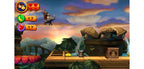Donkey Kong reitet in Donkey Kong Country - Returns 3D für Nintendo 3DS auf einem Nashorn in den Sonnenuntergang.