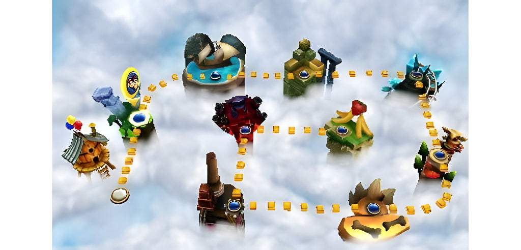 Die Weltkarte von Donkey Kong Country - Returns 3D für Nintendo 3DS zeigt verschiedene Inseln in den Wolken.