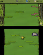 Eine Szene aus Doodle Jump: Adventure zeigt die Spielfigur und ein Monster im Dschungel.