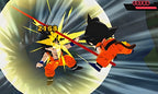 Zwei Charaktere kämpfen in Dragon Ball: Fusions, wobei ein Treffer mit Schadensanzeige zu sehen ist.