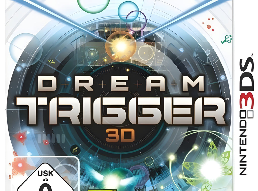 In Dream Trigger 3D schweben rote, stilisierte Gegner über Wolken und werden von einem Lichtstrahl getroffen.