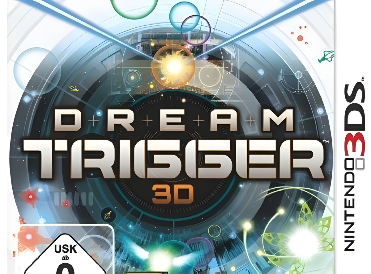 In Dream Trigger 3D schweben rote, stilisierte Gegner über Wolken und werden von einem Lichtstrahl getroffen.
