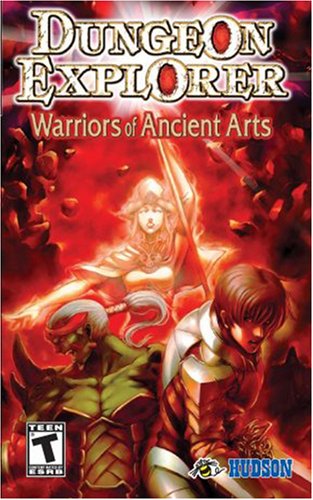 Das Cover von Dungeon Explorer: Warrior of Ancient Arts zeigt drei Krieger vor rotem Hintergrund und das ESRB T Siegel.