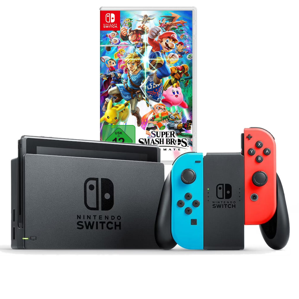 Konsole Neon-Blau/Neon-Rot + Dock + Super Smash Bros. Ultimate