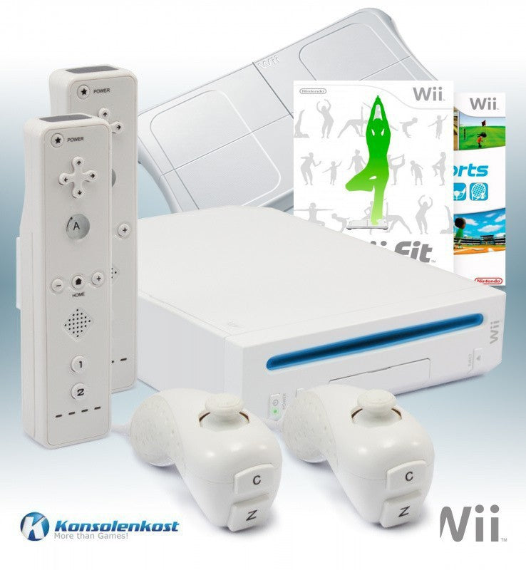 Konsole weiß + Wii Sports + Wii Fit + Original Balance Board + 2 Remotes