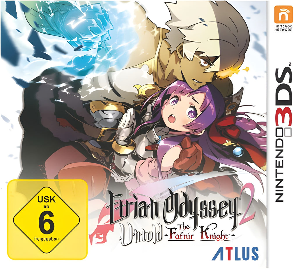 Das Cover von Etrian Odyssey 2 Untold: The Fafnir Knight für Nintendo 3DS zeigt zwei Charaktere und das USK ab 6 Siegel.