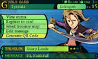 Das Gildenkarte-Menü in Etrian Odyssey IV: Legends of the Titan zeigt einen Charakter mit Schwert.