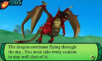Ein roter Drache fliegt in Etrian Odyssey IV: Legends of the Titan über eine grüne Landschaft.