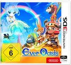 Das Cover von Ever Oasis für Nintendo 3DS zeigt eine Gruppe von Figuren vor einem Regenbogen, USK ab 6.