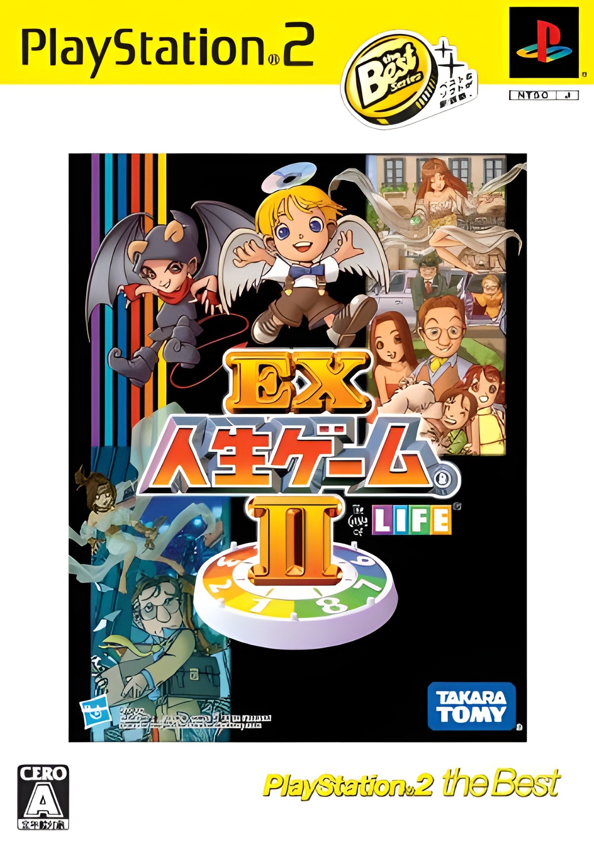 Das Cover von EX Jinsei Game II für PS2 zeigt einen Engel und einen Teufel über einem Spielbrett.
