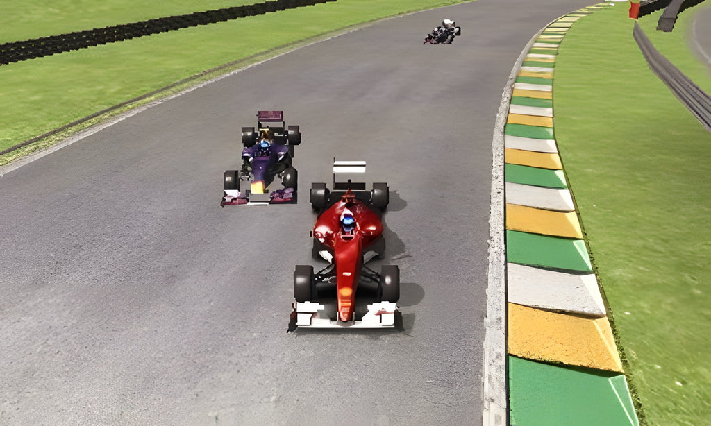 Zwei Formel-1-Wagen fahren in F1 2011 nebeneinander durch eine Kurve auf der Strecke.